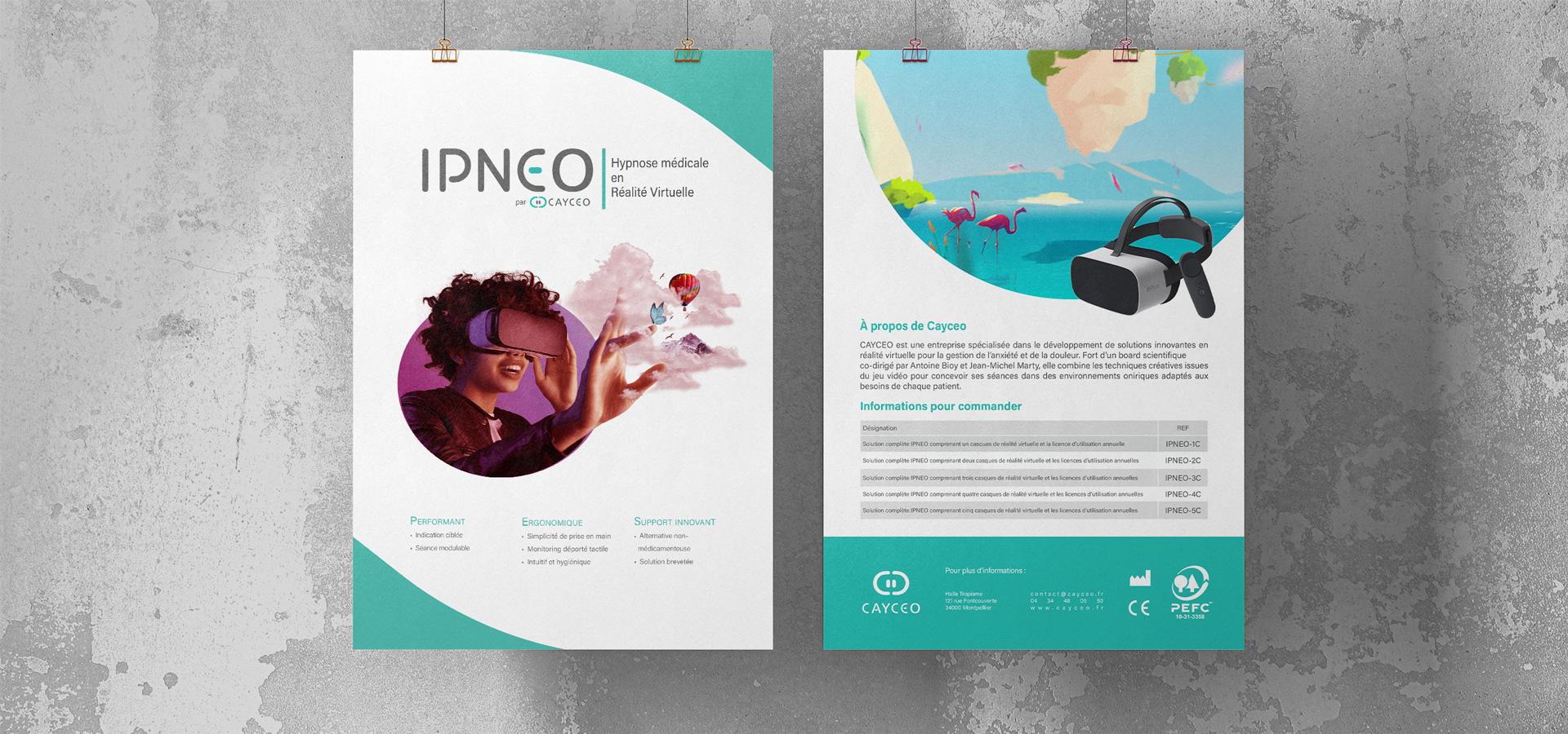 Affiches Cayceo créées pour présenter ses solutions d’hypnose médicale en réalité virtuelle.